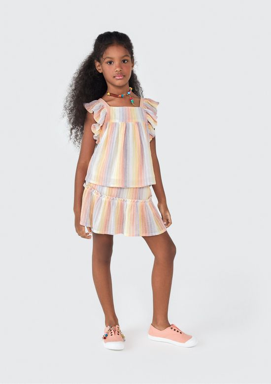 Foto do produto: Blusa Regata Infantil Menina Com Babados - Laranja