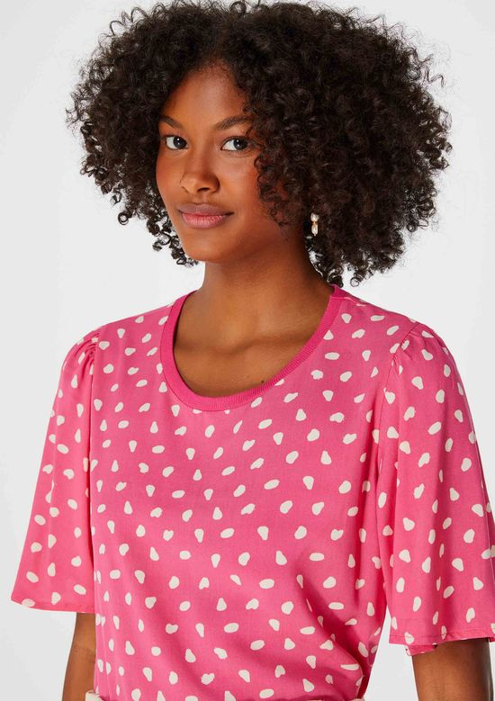 Foto do produto: Blusa Feminina Estampada Manga Godê - Rosa