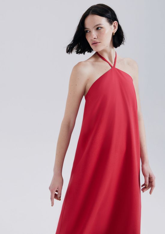 Foto do produto: Vestido Midi Halterneck Em Viscolinho - Vermelho