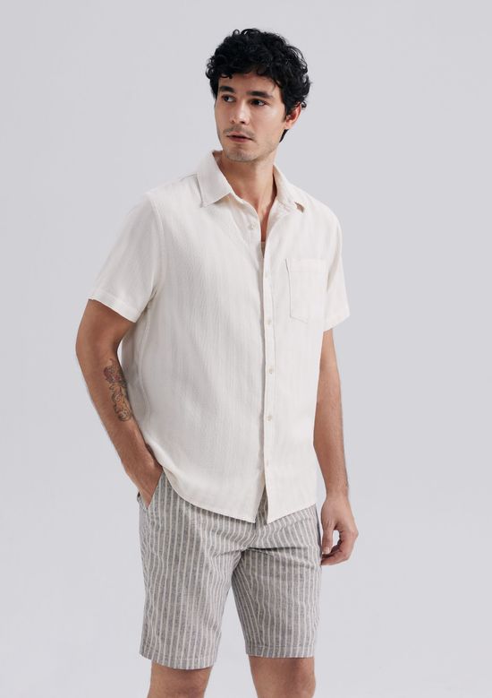 Foto do produto: Camisa Masculina Manga Curta Texturizada - Creme