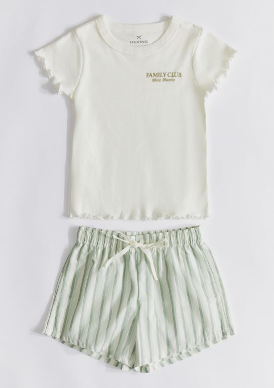 Foto do produto: Pijama Curto Infantil Menina Com Estampa Família - Off white