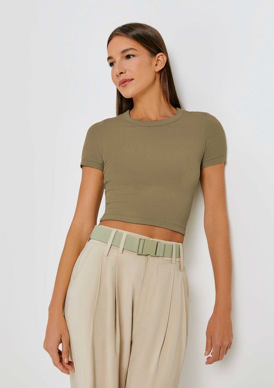 Foto do produto: Blusa Básica Feminina Cropped Em Ribana Canelada - Verde