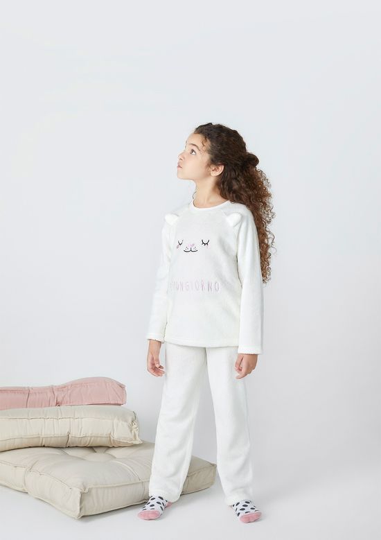 Foto do produto: Pijama Infantil Unissex Manga Longa Em Fleece  - Off white