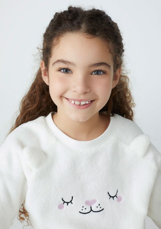 Foto do produto: Pijama Infantil Unissex Manga Longa Em Fleece  - Off white