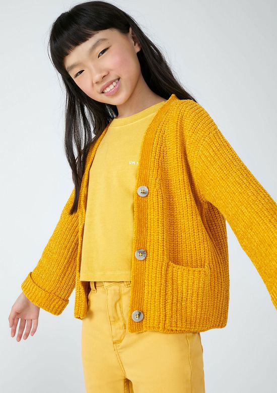 Foto do produto: Cardigan Infantil Menina Em Tricô - Amarelo