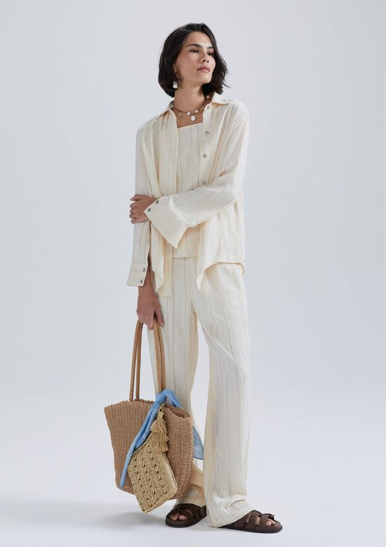 Foto do produto: Camisa Feminina Manga Longa Fio Tinto - Creme
