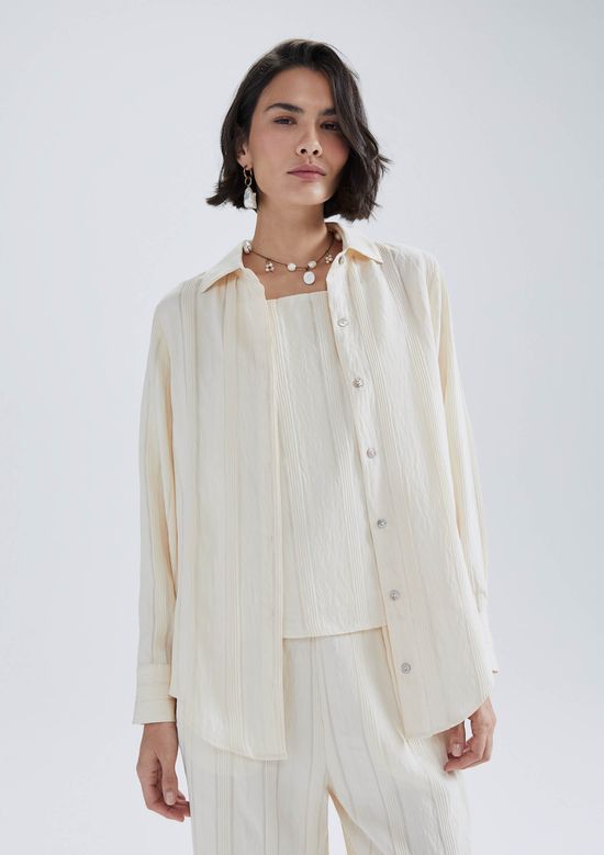 Foto do produto: Camisa Feminina Manga Longa Fio Tinto - Creme
