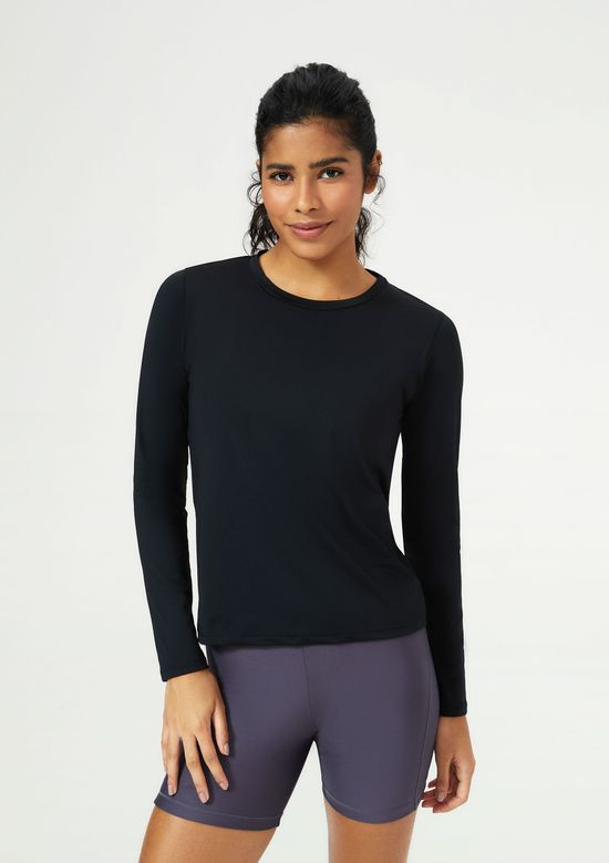 Foto do produto: Camiseta Esportiva Feminina Manga Longa Proteção UV 50+ - Preto