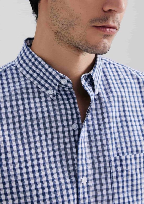 Foto do produto: Camisa Básica Masculina Manga Longa Slim Xadrez - Azul