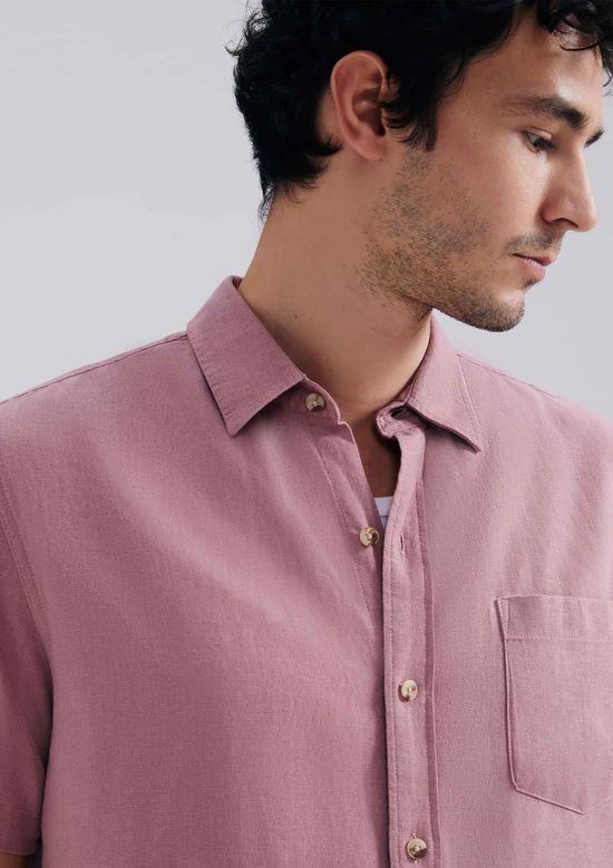 Foto do produto: Camisa Básica Masculina Manga Curta Slim Em Linho - Rosa