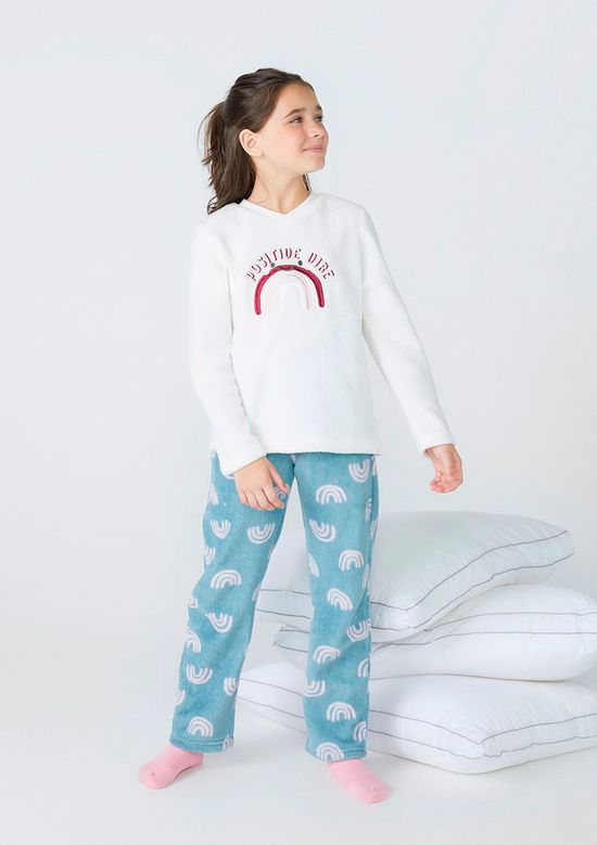 Foto do produto: Pijama Infantil Menina Longo Estampado Em Fleece  - Azul