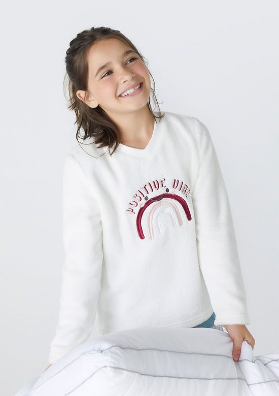 Foto do produto: Pijama Infantil Menina Longo Estampado Em Fleece  - Azul