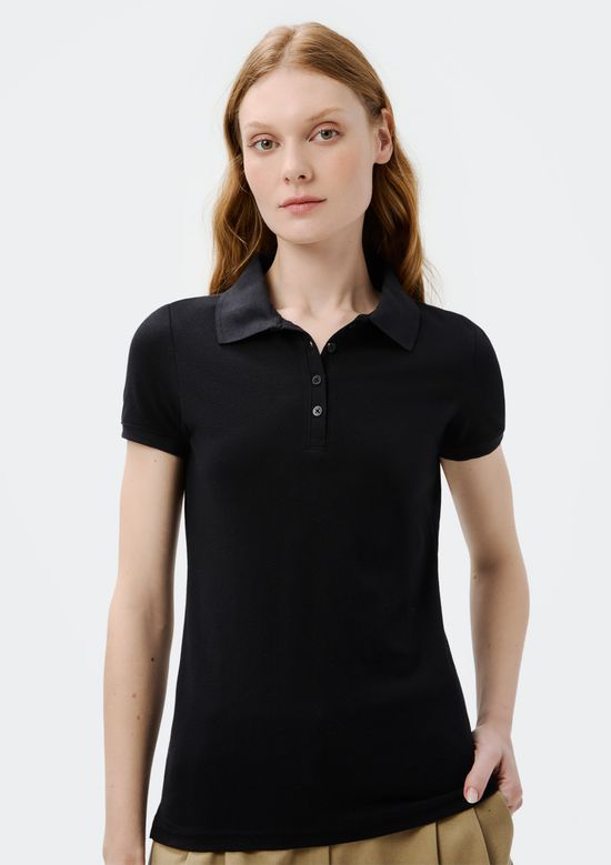 Foto do produto: Camisa Polo Básica Feminina Slim Manga Curta - Preto