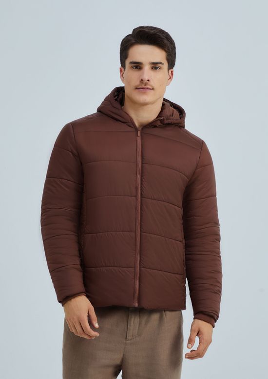 Foto do produto: Jaqueta Básica Masculina Puffer Com Capuz - Marrom