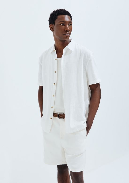 Foto do produto: Camisa Masculina Manga Curta Com Linho - Off white