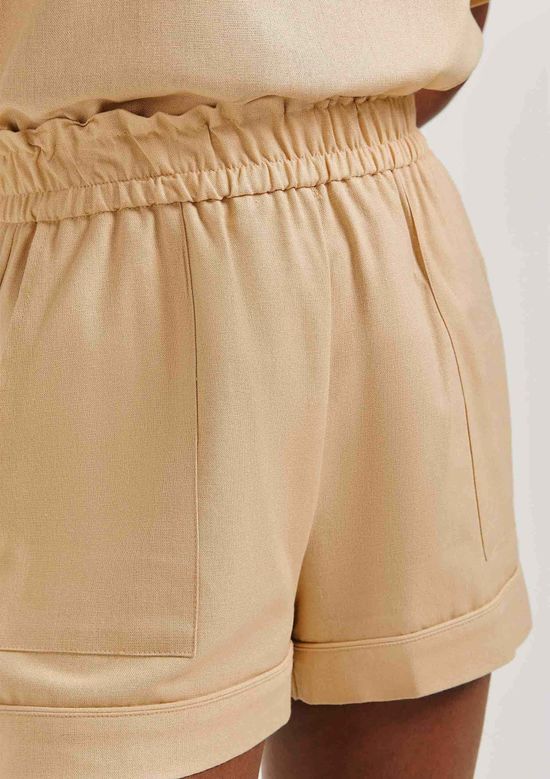 Foto do produto: Shorts Feminino Cintura Alta Com Linho - Bege