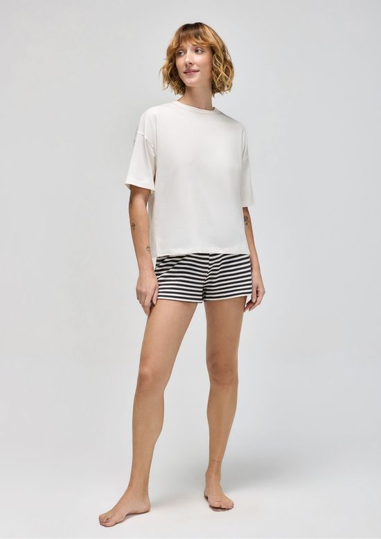 Foto do produto: Pijama Curto Feminino Shorts Fio Tinto - Creme