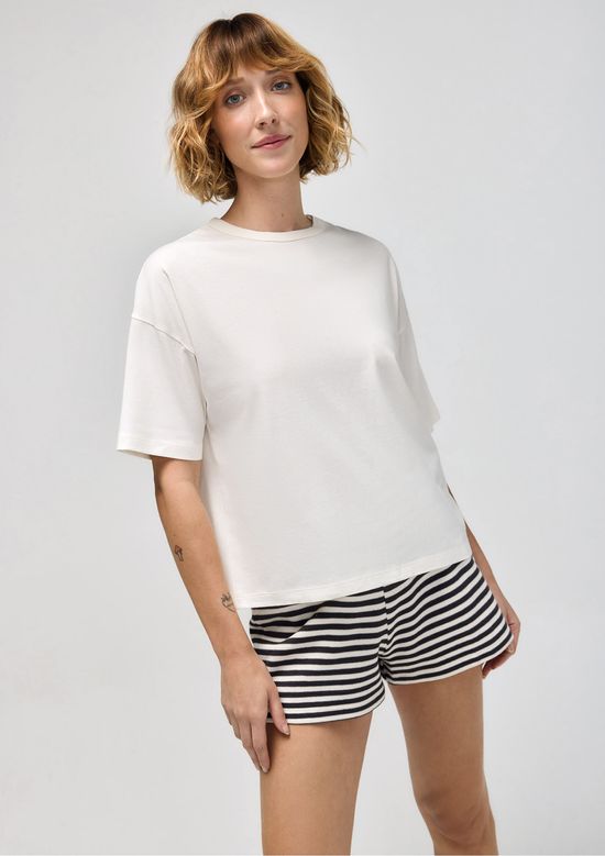 Foto do produto: Pijama Curto Feminino Shorts Fio Tinto - Creme