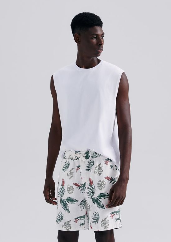 Foto do produto: Bermuda Masculina Floral Em Linho - Off white