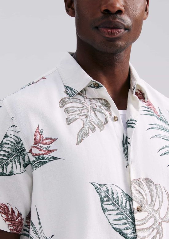 Foto do produto: Camisa Masculina Manga Curta Estampada Em Linho - Off white