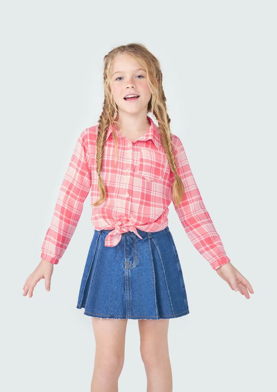 Foto do produto: Camisa Infantil Menina Em Xadrez Com Amarração - Rosa