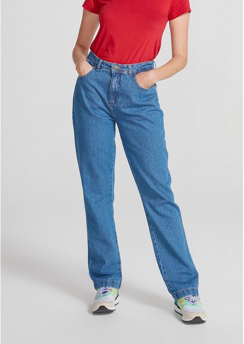 Calça Jeans Feminina Cintura Alta Reta - Azul Médio