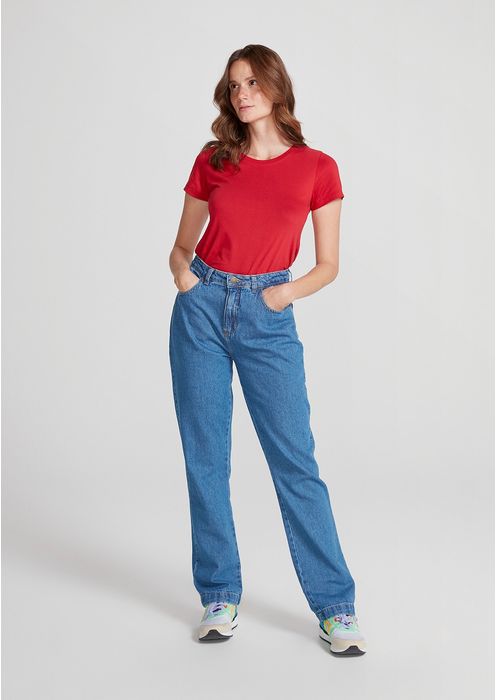 Calça Jeans Feminina Cintura Alta Reta - Azul Médio