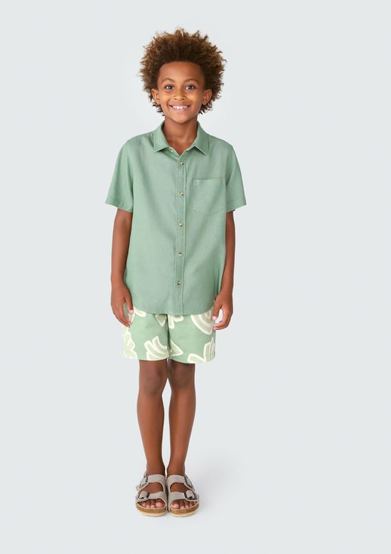 Foto do produto: Camisa Infantil Menino Manga Curta Com Linho - Verde