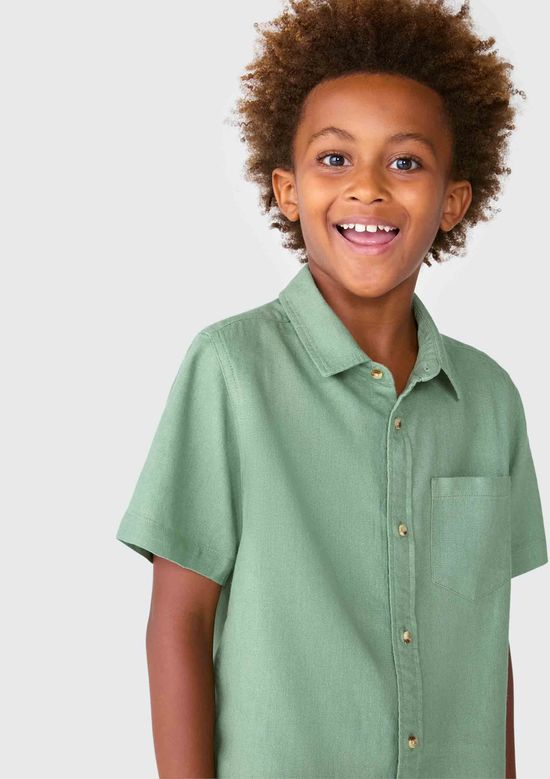 Foto do produto: Camisa Infantil Menino Manga Curta Com Linho - Verde