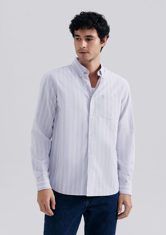 Foto do produto: Camisa Masculina Manga Longa Fio Tinto Listrada - Cinza