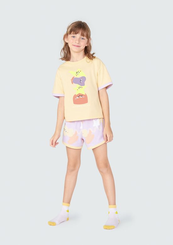 Foto do produto: Pijama Curto Infantil Menina Que Brilha no Escuro - Amarelo