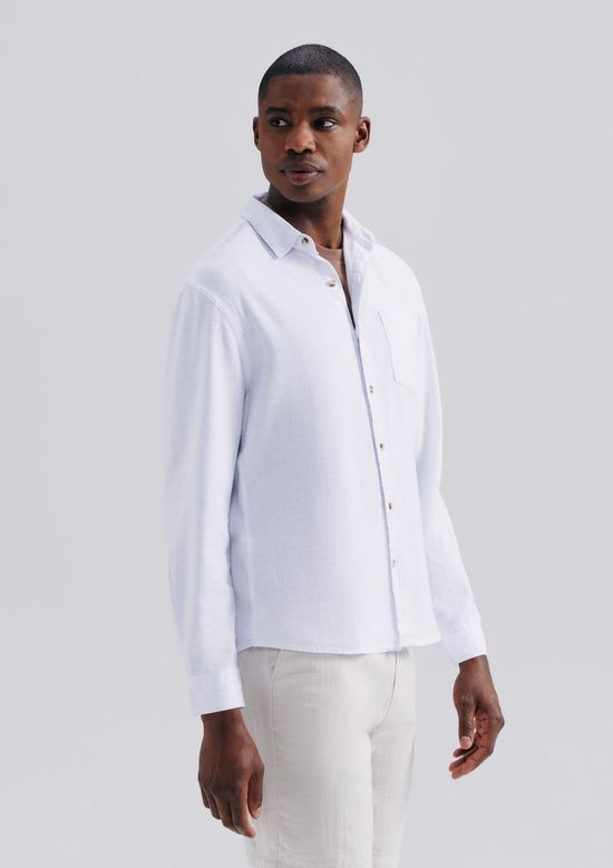 Foto do produto: Camisa Básica Masculina Manga Longa Slim Em Linho - Branco