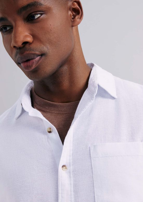 Foto do produto: Camisa Básica Masculina Manga Longa Slim Em Linho - Branco