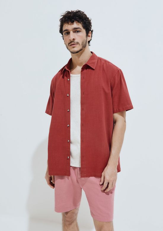 Foto do produto: Camisa Masculina Manga Curta Com Linho - Vermelho