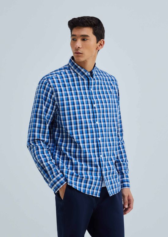 Foto do produto: Camisa Masculina Manga Longa Xadrez - Azul