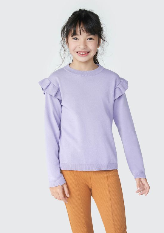 Foto do produto: Blusão Infantil Menina Em Tricô Com Babados - Roxo