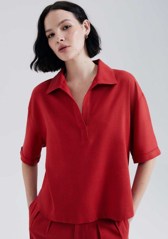 Foto do produto: Camisa Polo Feminina Com Linho - Vermelho