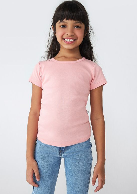 Foto do produto: Blusa Básica Infantil Menina Manga Curta Slim Em Ribana  - Rosa