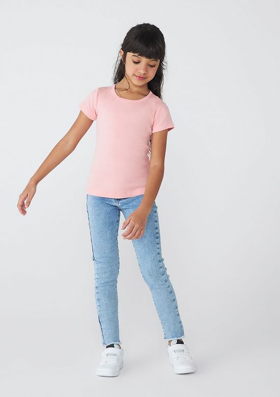 Foto do produto: Blusa Básica Infantil Menina Manga Curta Slim Em Ribana  - Rosa