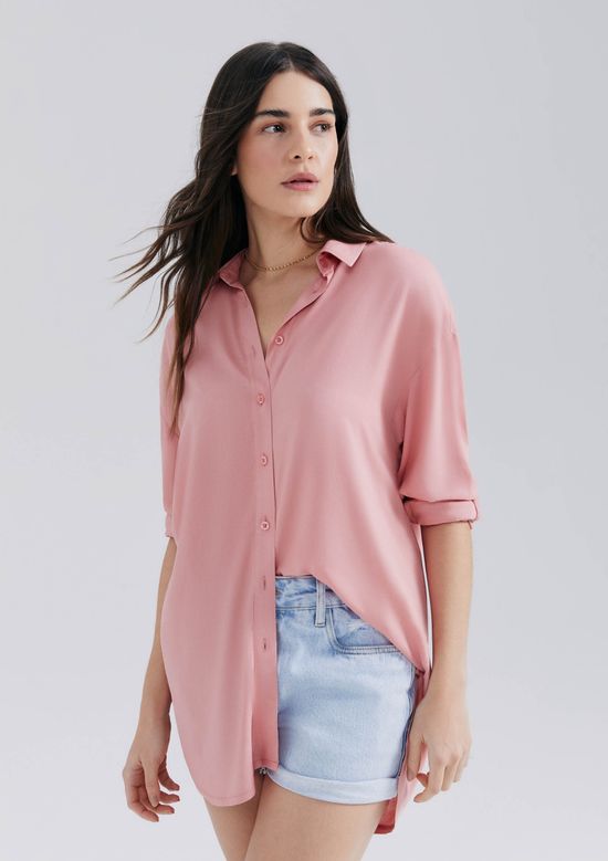 Foto do produto: Camisa Feminina Manga Longa Em Viscolinho - Rosa