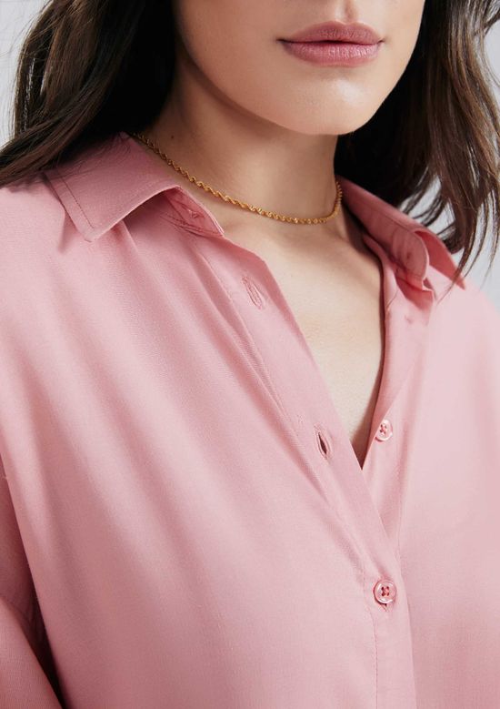 Foto do produto: Camisa Feminina Manga Longa Em Viscolinho - Rosa