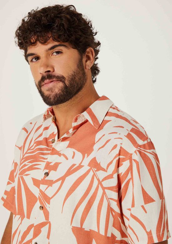 Foto do produto: Camisa Masculina Manga Curta Estampada Em Linho - Laranja