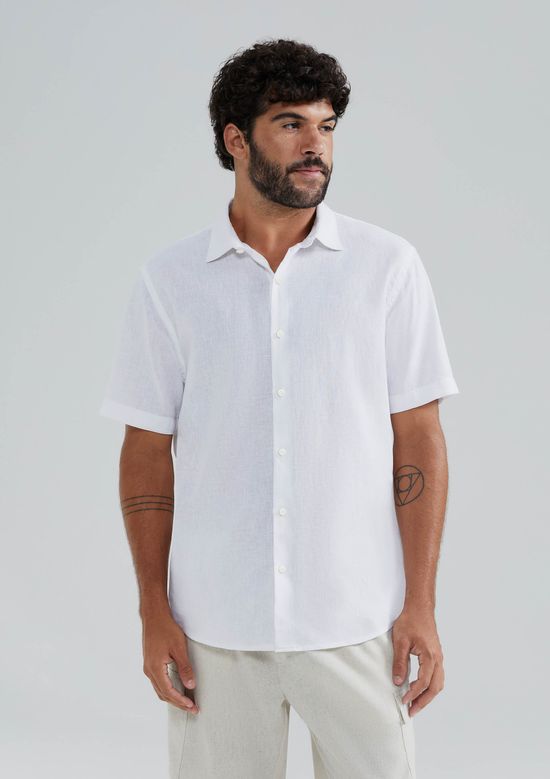 Foto do produto: Camisa Masculina Manga Curta Slim Com Linho - Branco