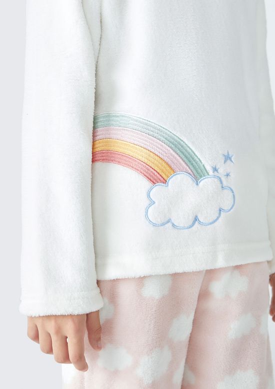 Foto do produto: Pijama Infantil Menina Longo Estampado Em Fleece - Off white