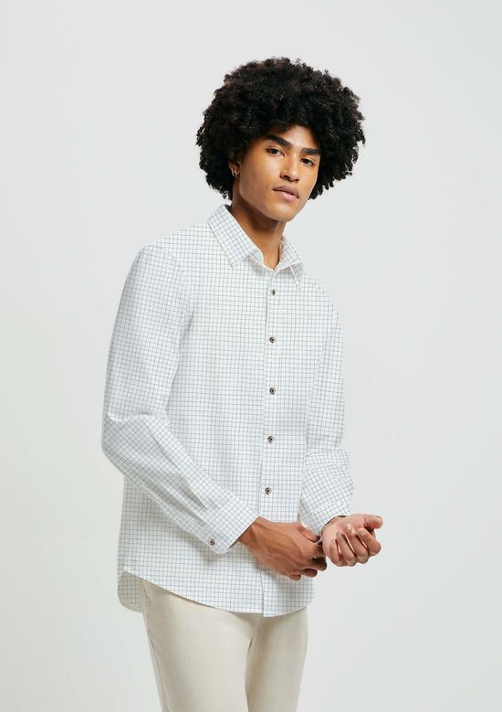 Foto do produto: Camisa Masculina Manga Longa Xadrez Em Linho - Off white