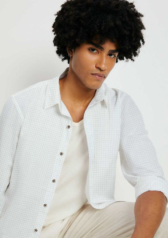 Foto do produto: Camisa Masculina Manga Longa Xadrez Em Linho - Off white