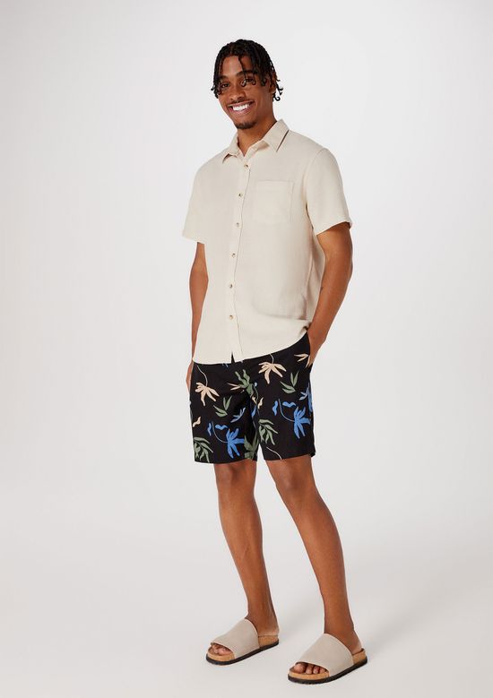 Foto do produto: Bermuda Masculina Chino Estampada Em Linho - Preto