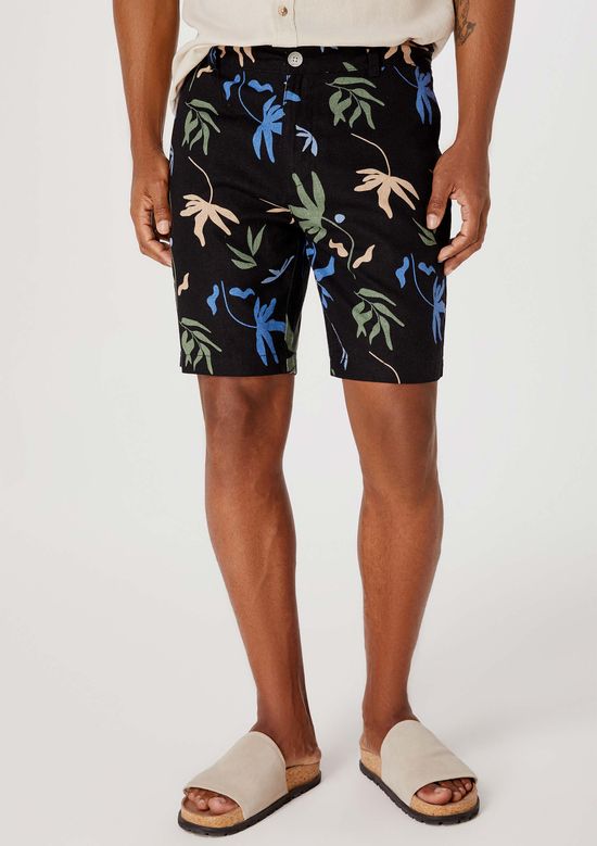 Foto do produto: Bermuda Masculina Chino Estampada Em Linho - Preto