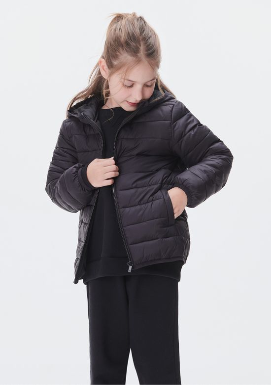 Foto do produto: Jaqueta Puffer Infantil Unissex Com Capuz - Preto