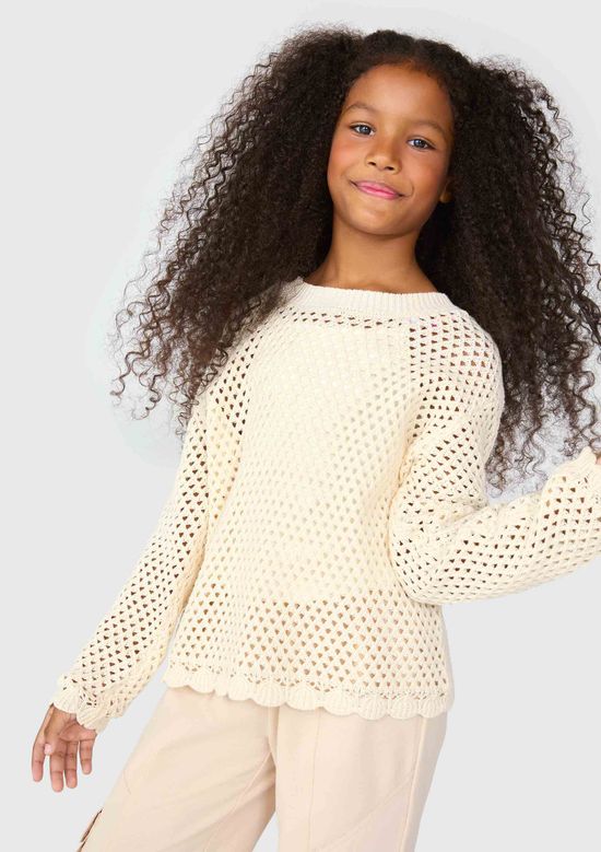 Foto do produto: Blusão Cropped Infantil Menina Em Tricô - Bege